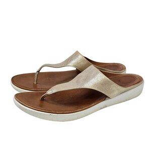 FitFlop Womens Lulu Gold Leather Slip On Sandals, Thong, Summer, Size 8